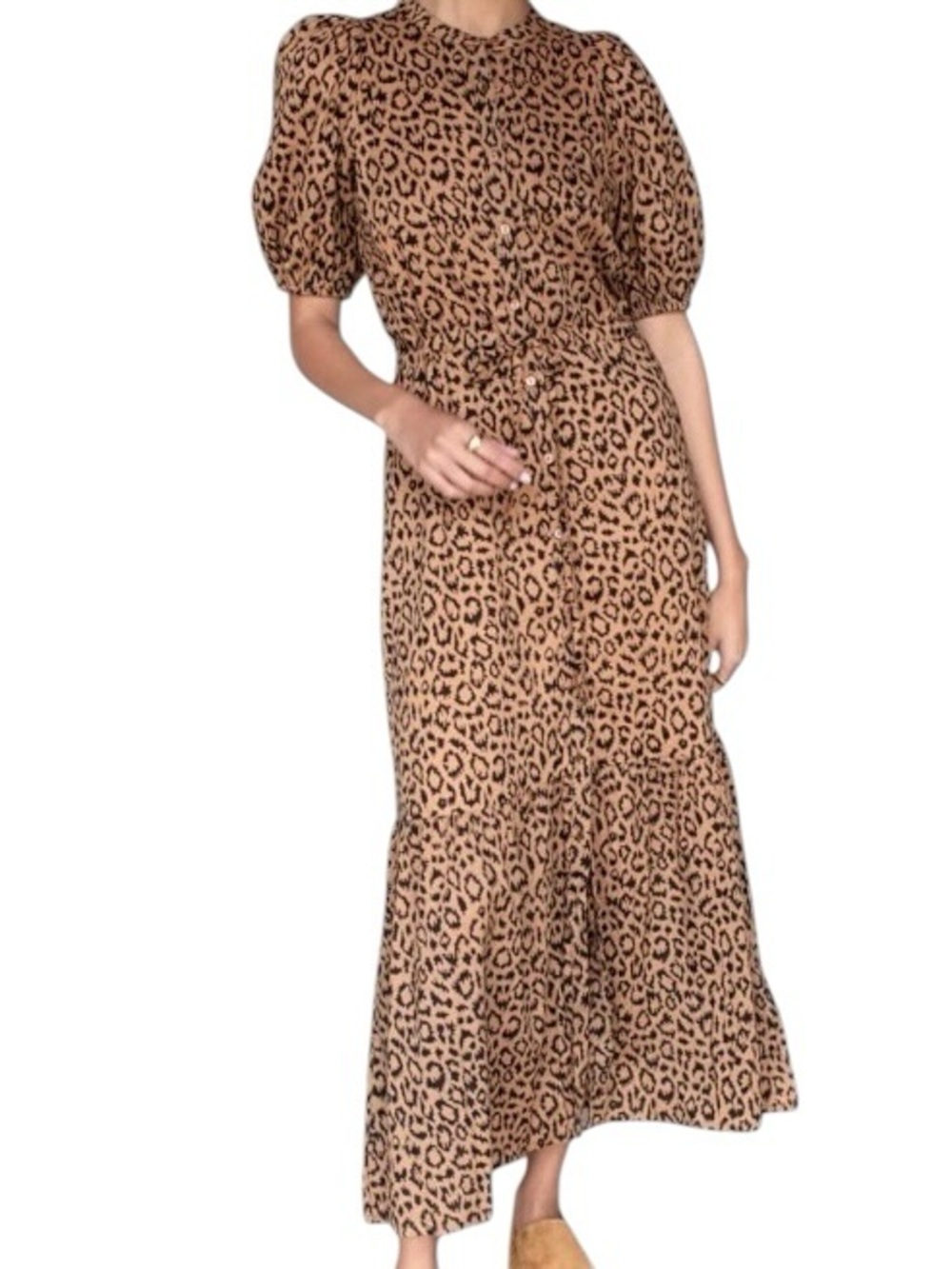 India Collection By Emerson Fry Lucy Cotton Leopard Puff Sleeve Button Front